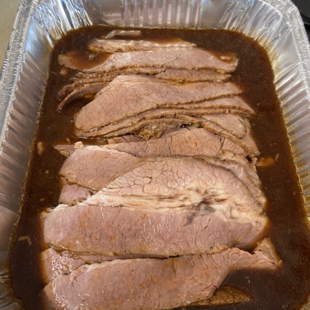 Mister Brisket Roasted Brisket in a pan